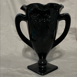 Vintage L.E. Smith Black Amethyst Glass Dancing Nymph Trophy Vase